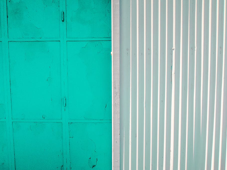 teal painted wall, door, downtown, furniture, los angeles, clothing, HD wallpaper