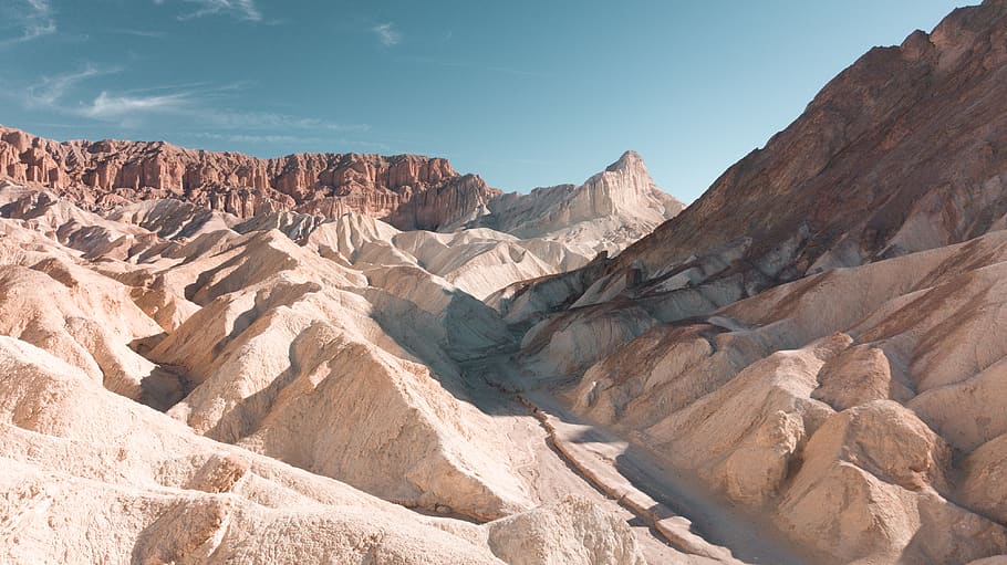 brown mountains under blue sky, scenics - nature, rock, rock - object HD wallpaper