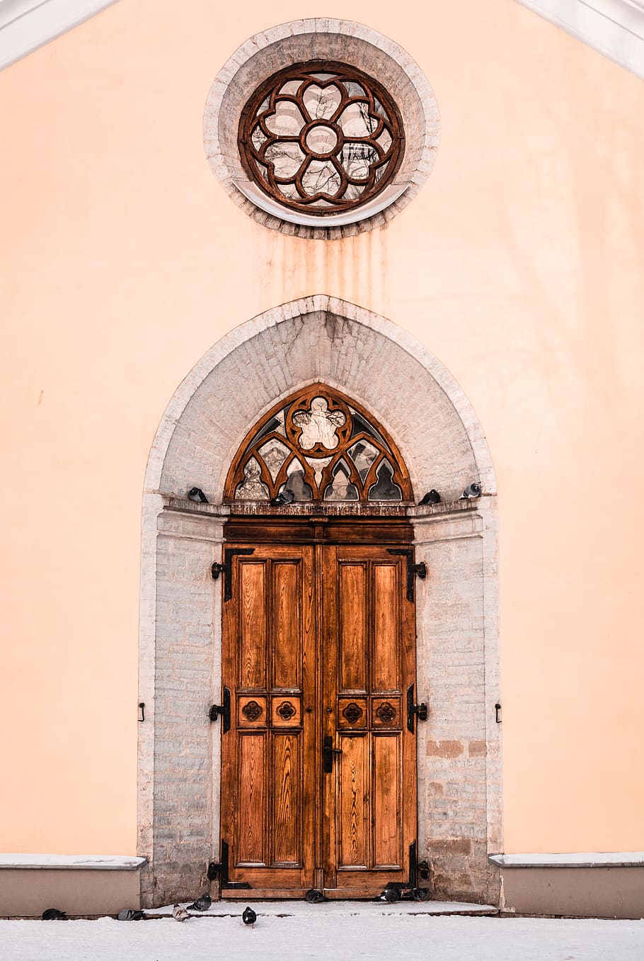 brown wooden double arch door, architecture, building exterior, HD wallpaper
