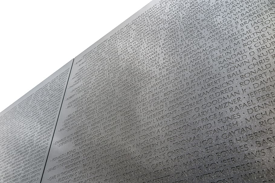 One of many panels of inscribed names of Vietnam War casualties at the Vietnam War Memorial in Washington DC.