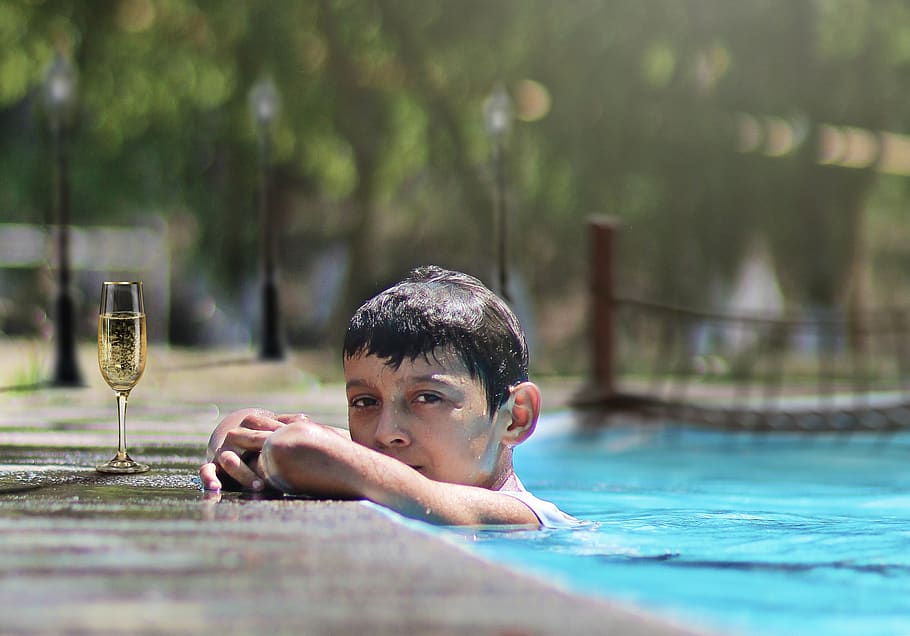 pool, cup, sun, child, bridge, water, portrait, headshot, swimming pool HD wallpaper