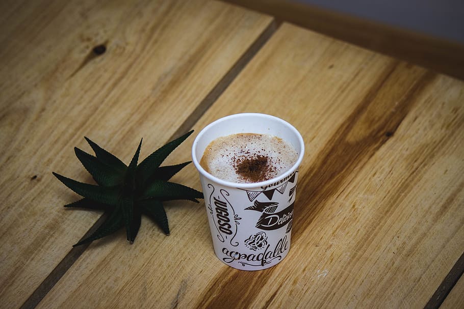white coffee disposable cup on table, coffee cup, wood, hardwood HD wallpaper