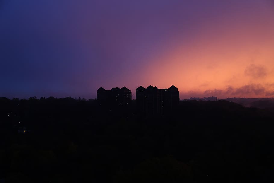 nature, outdoors, dawn, sunset, dusk, red sky, silhouette, sunrise HD wallpaper