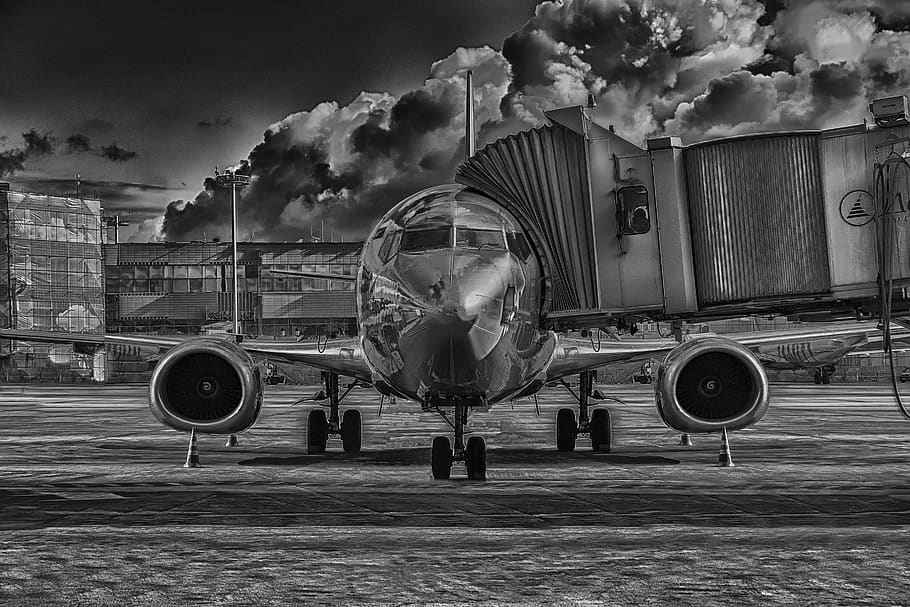 aeroport, plane, sky, bw, chrome, airport, airplane, russia HD wallpaper