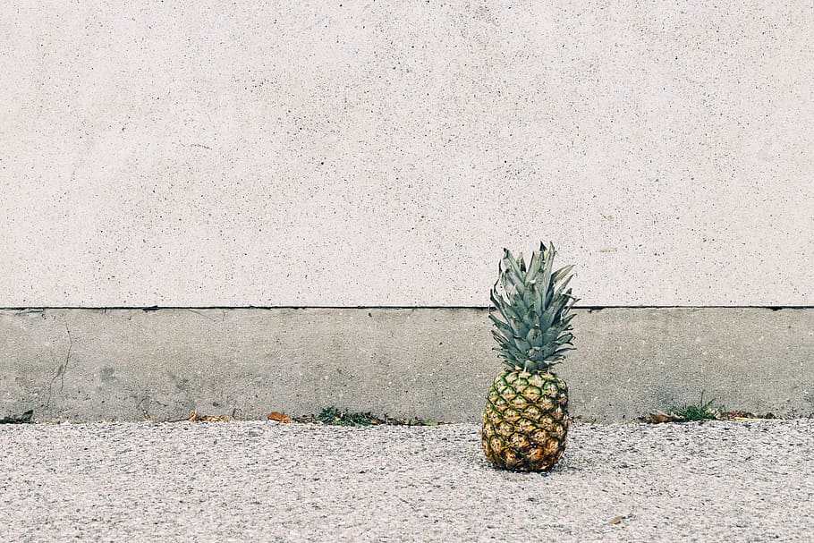 fruit, pineapple, plant, food, asphalt, urban, concrete, wall, HD wallpaper