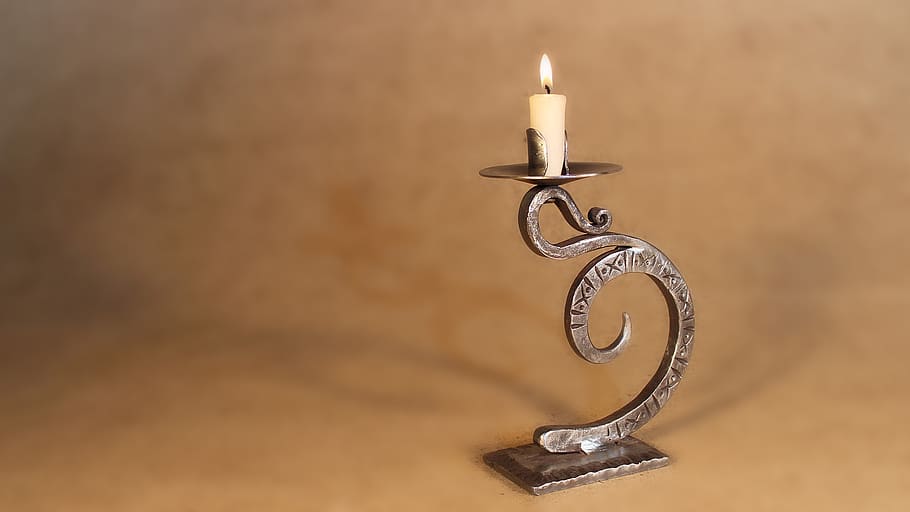 forged, candlestick, metal, burning, indoors, fire, flame, no people HD wallpaper