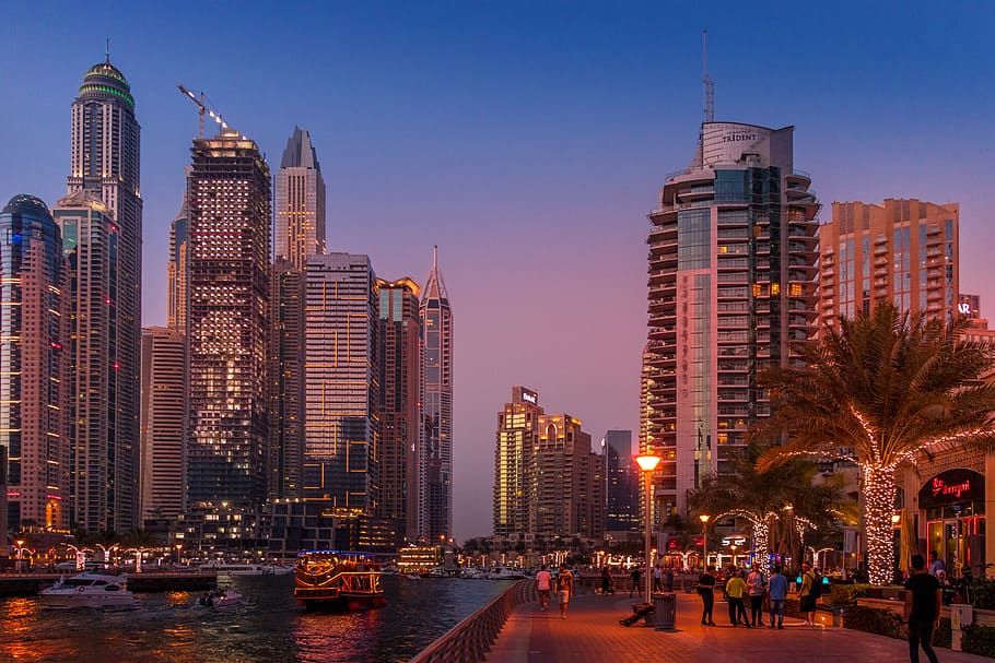 gray buildings, city, urban, town, downtown, dubai marina, united arab emirates, HD wallpaper