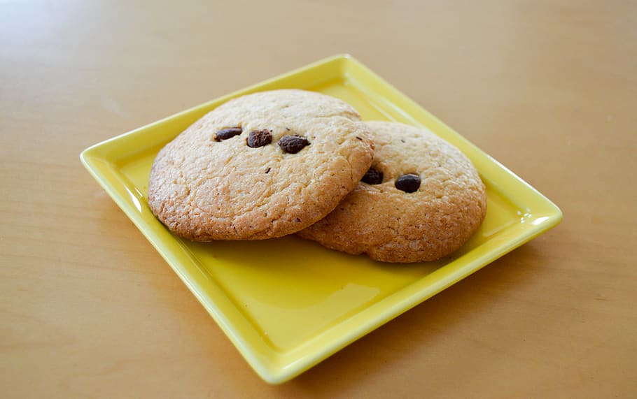 Two Chocolate Chip Cookies, baked, baking, biscuits, bread, chips HD wallpaper