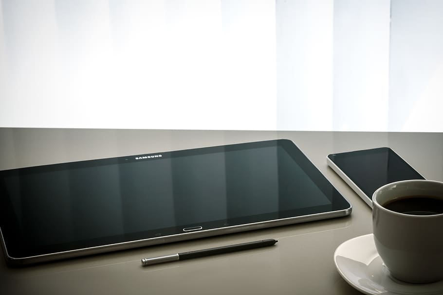 technology, table, stylus, black, samsung, cellphone, cup, mug HD wallpaper