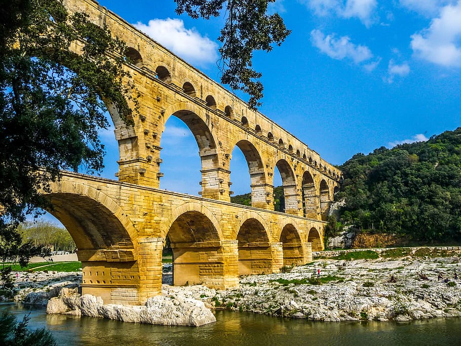 Brown Bridge Under Clear Sky, ancient, arch, archaeology, architecture HD wallpaper