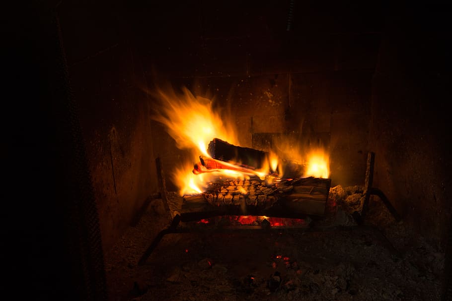 fire, logs, fireplace, warm, hot, flame, burning, ash, winter HD wallpaper