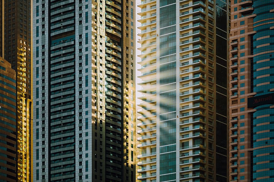 Aerial Photography of Glass Curtain Buildings, architect, architectural design HD wallpaper