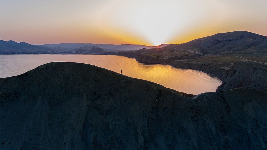 sky, sunset, mountain, beauty in nature, landscape, water, environment HD wallpaper