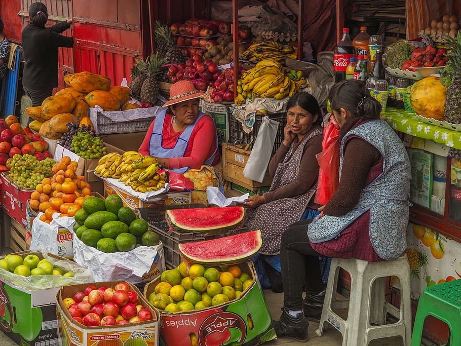 plant, human, person, market, citrus fruit, food, market scene, HD wallpaper