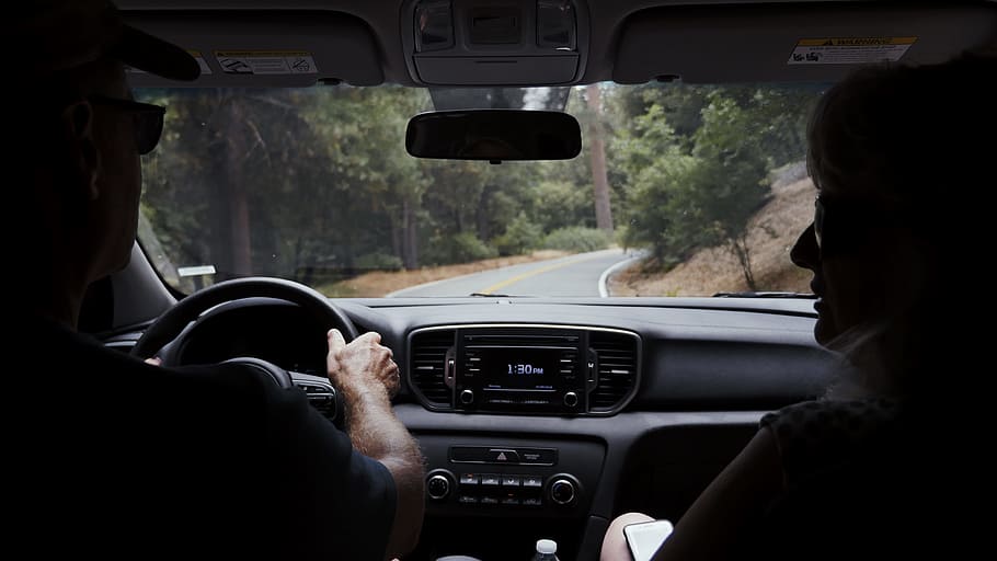 man driving car, people, interior, road, trip, drive, family HD wallpaper