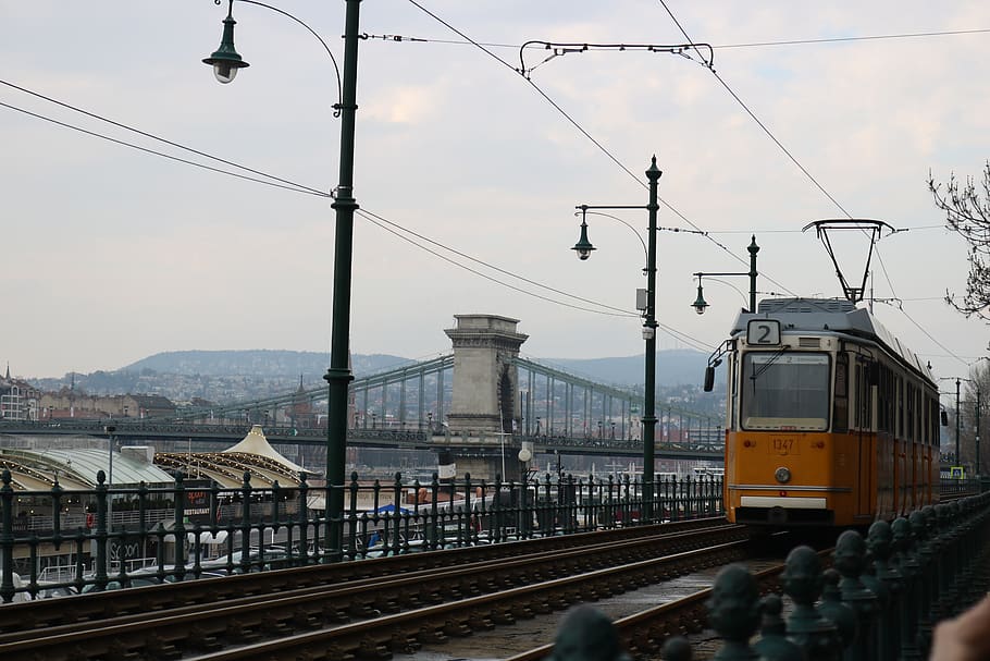tram, hungary, budapest, chain bridge, rails, city, rail transportation HD wallpaper