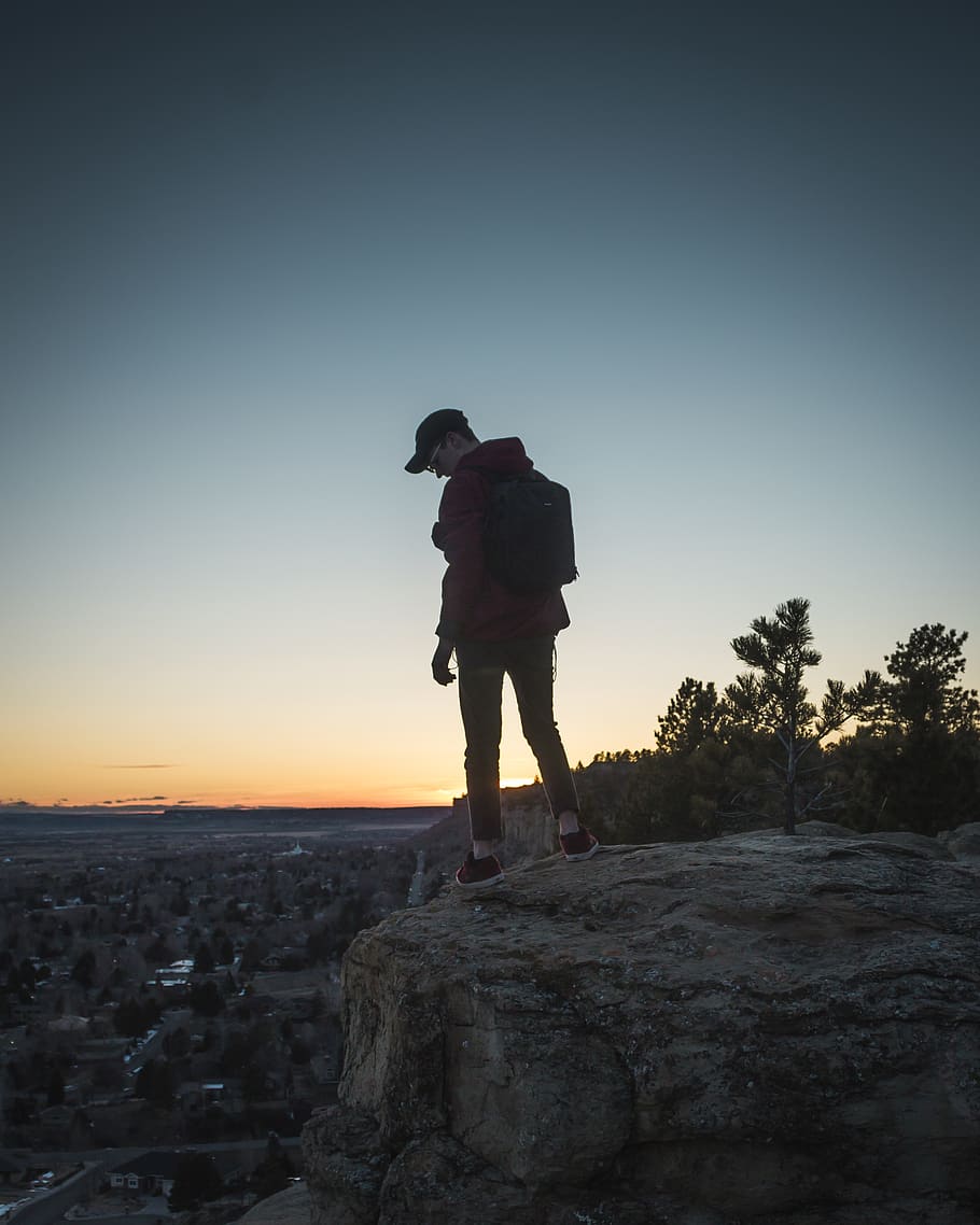 sunset, rims, billings, montana, silhouette, male, guy, sky, HD wallpaper