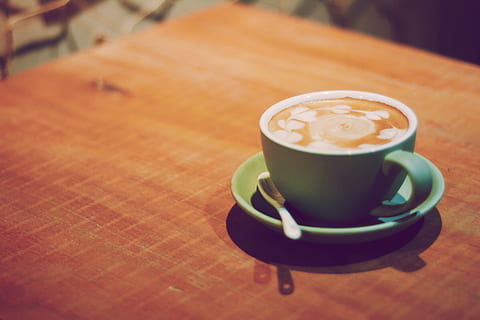 Blue Ceramic Cup With Saucer on Brown Surface, beverage, caffeine HD wallpaper
