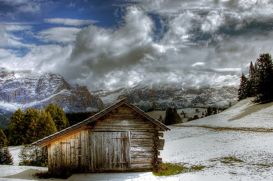 alta badia, winter, snow, cold, panorama, sky, wintry, nature, HD wallpaper