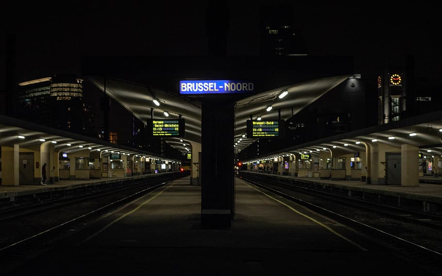 station, rail transportation, illuminated, track, railroad station HD wallpaper