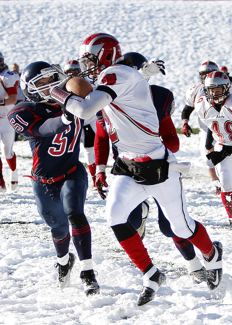People Playing Football on Snow, action, adult, American football, HD wallpaper