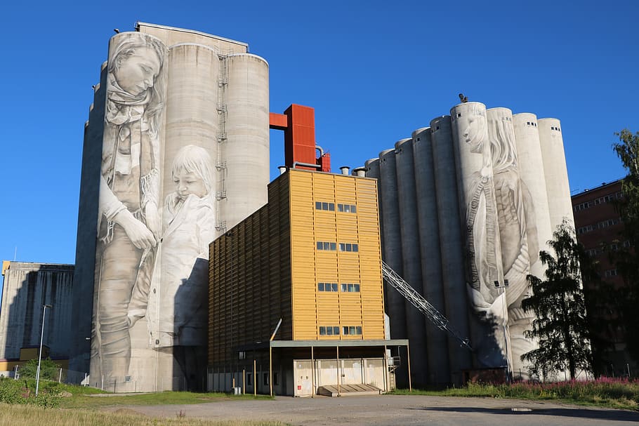 finnish, hämeenlinna, mill, silos, graffiti, a new team mural, HD wallpaper