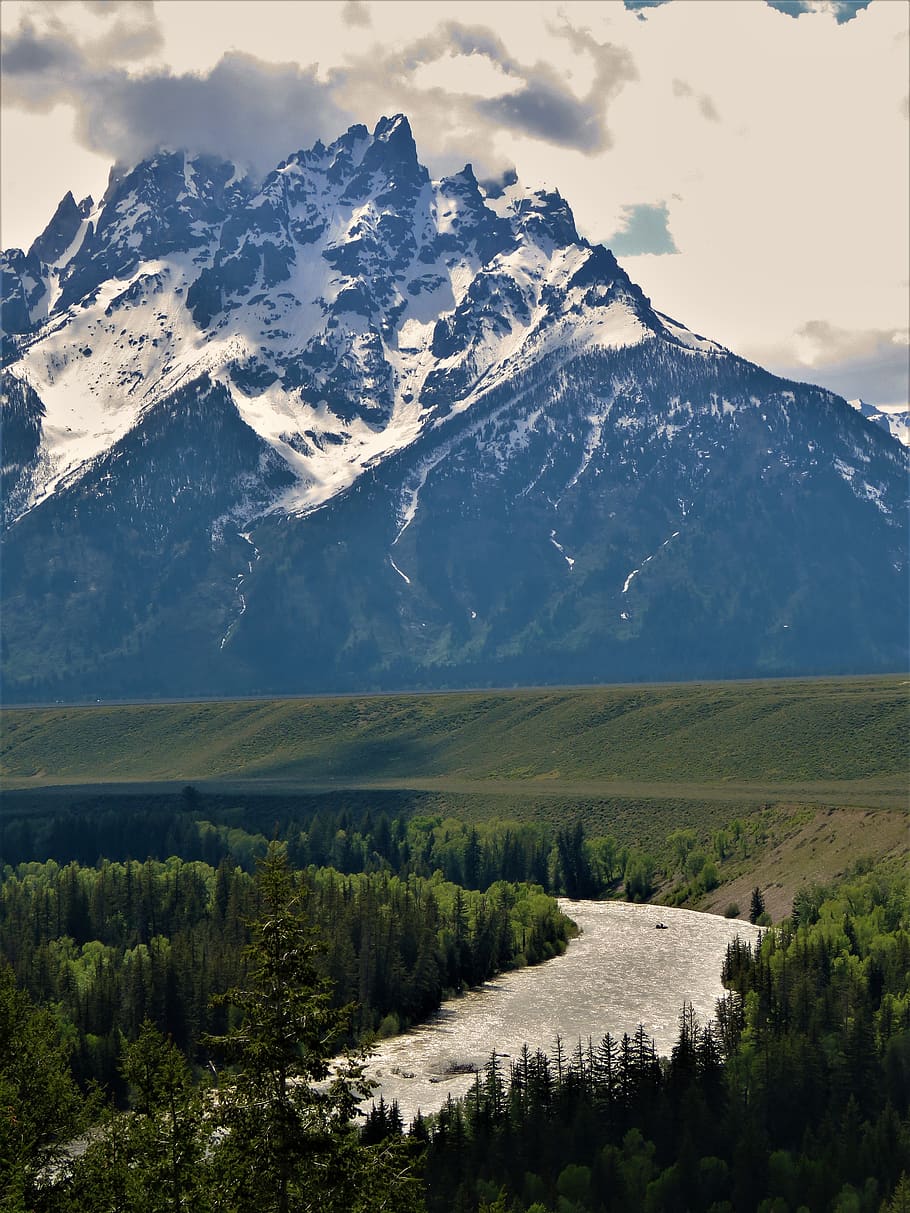 wyoming, grand teton mountains, snake river, hiking, clouds, HD wallpaper