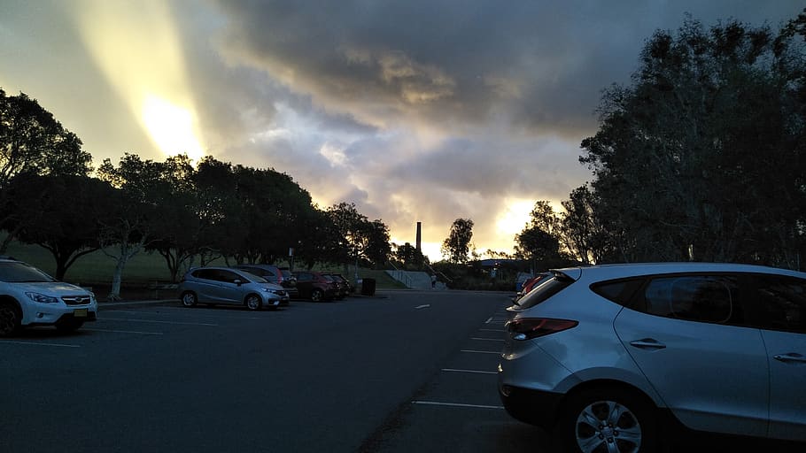 australia, sydney, sydney park road, chimney, carpark, sunset, HD wallpaper