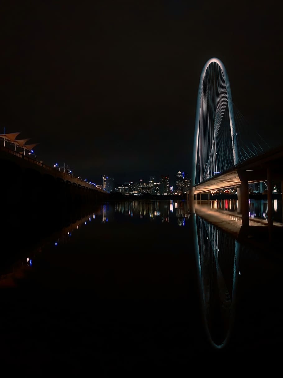 black and white LED light, night, architecture, illuminated, reflection HD wallpaper
