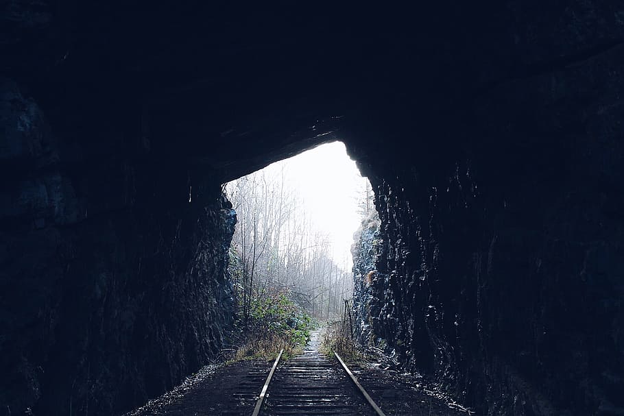 View of Tunnel, dark, daylight, fog, guidance, landscape, outdoors, HD wallpaper