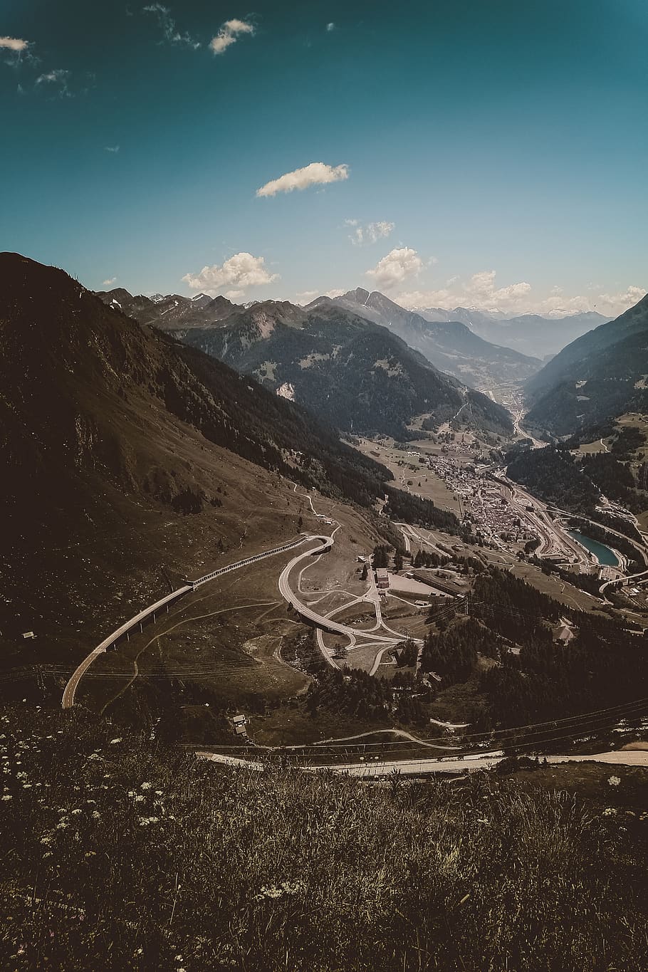 Aerial View Of Mountain, alps, landscape, mountain range, road HD wallpaper