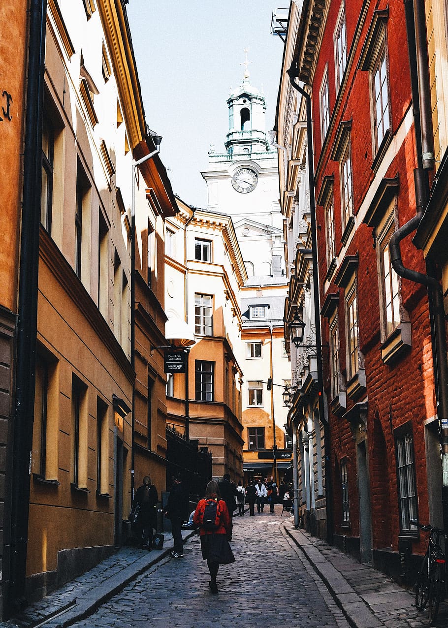 person, human, walkway, path, stockholm, gamla stan, sidewalk HD wallpaper