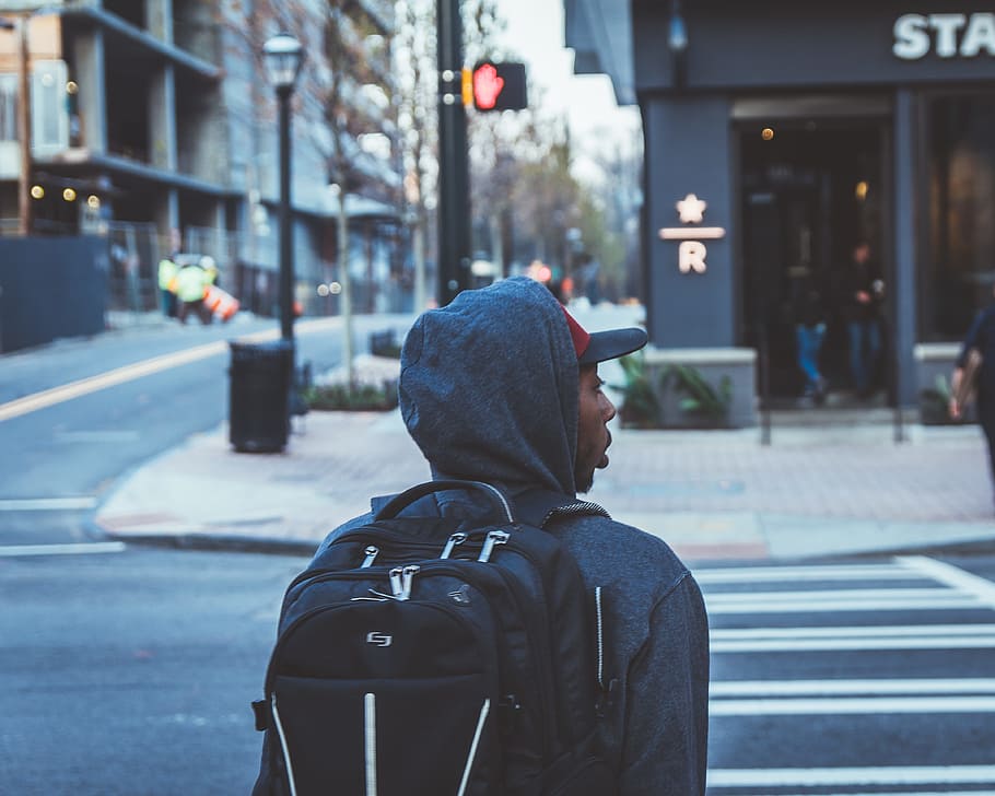 Person Wearing Black Backpack About to Cross Pedestrian, blur HD wallpaper