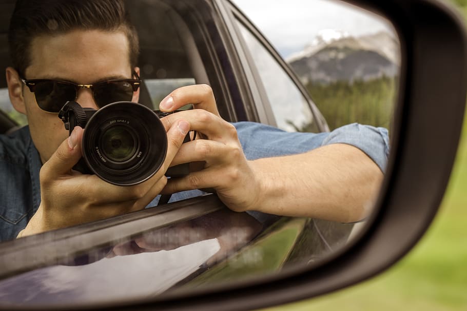 banff, canada, mountain, mountains, trees, selfie, car, rocky mountains HD wallpaper