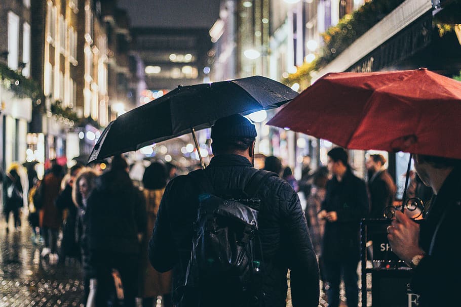 man holding umbrella, human, person, london, canopy, uk, carnaby street, HD wallpaper