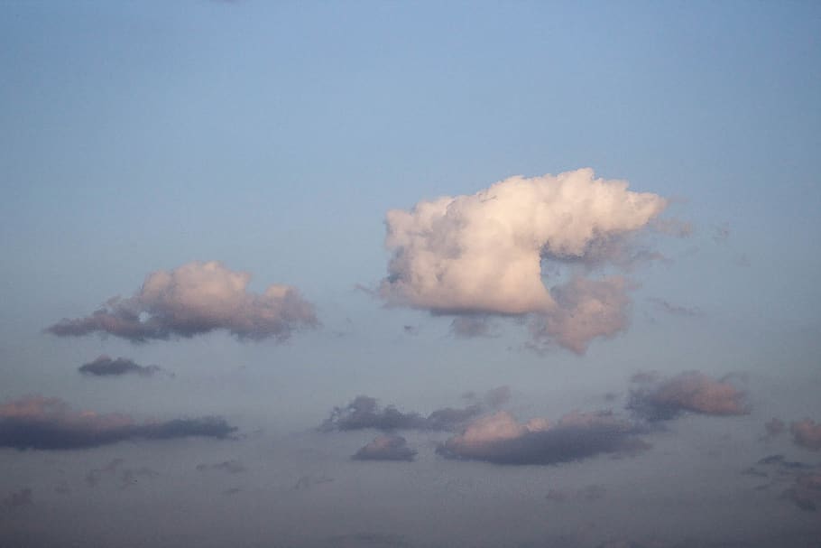 clouds, sky, blue, clear, close up, summer, sunset, golden hour HD wallpaper