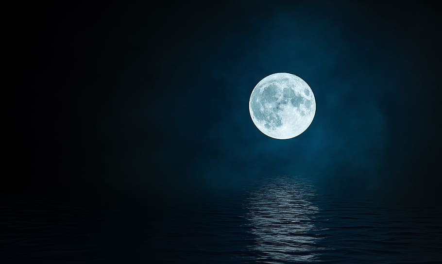 luna, reflection, night, landscape, nature, great, cloud, dark HD wallpaper