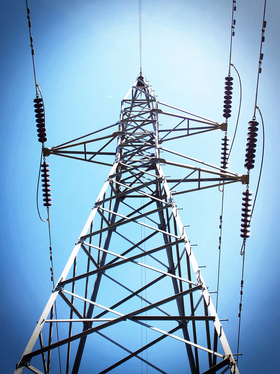Electric Tower during Day, blue, cables, danger, electricity HD wallpaper