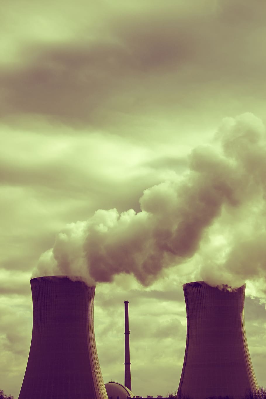 architecture, atmosphere, atomic, building, chimney, cooling HD wallpaper