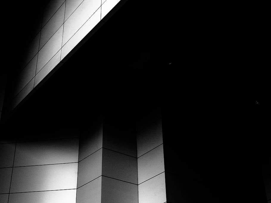 Black and Gray Building Illustration, black-and-white, perspective HD wallpaper