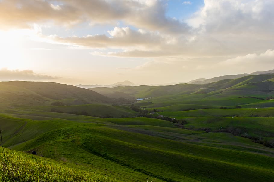 grass, trees, clouds, farm, hills, scenics - nature, cloud - sky HD wallpaper