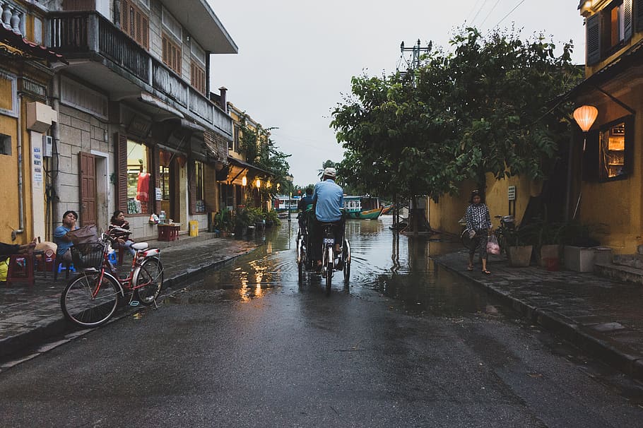 vietnam, hội an, hoian, flooding, river, cyclo, old, town