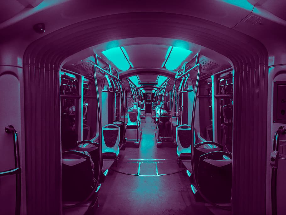 interior photo of train with lights, chair, seat, solitude, alone, HD wallpaper