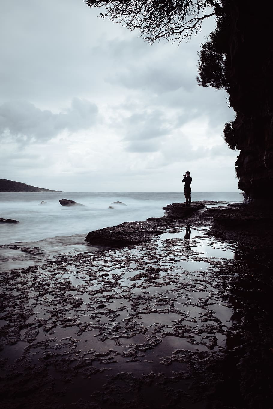 Man Standing on Rock Near Ocean, beach, dawn, evening, landscape HD wallpaper