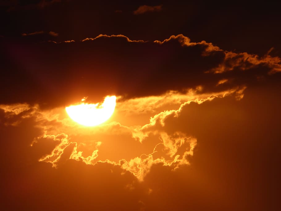 sunset, evening, red, cloud, mood, sky, twilight, imposing HD wallpaper