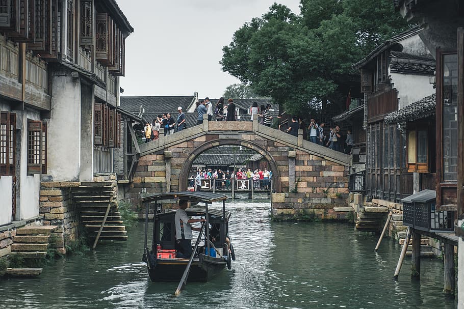 river, bridge, architecture, water, built structure, group of people HD wallpaper