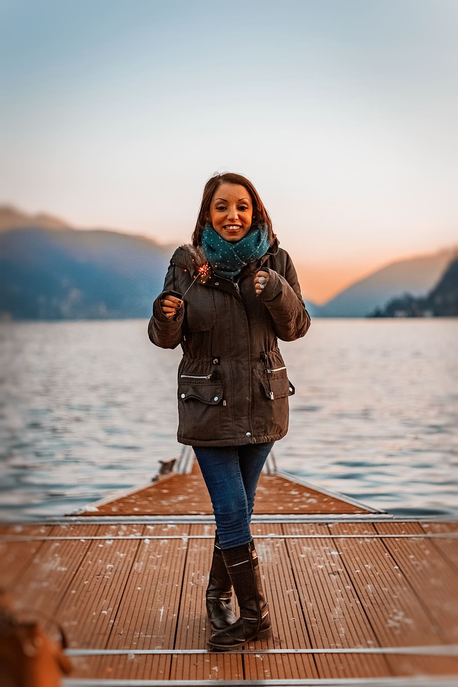 Woman Standing Near Body of Water, beach, beautiful, coat, cold HD wallpaper
