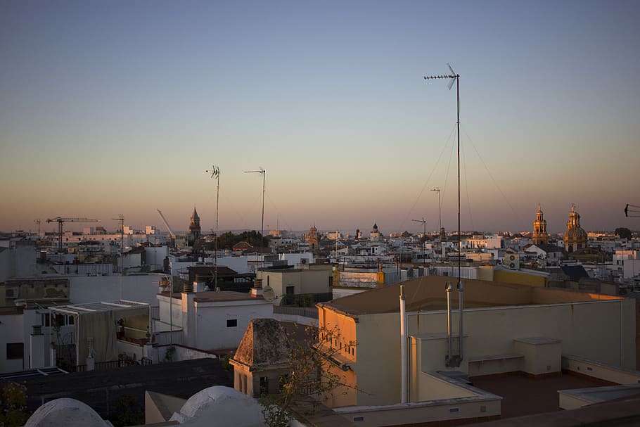 spain, seville, sky, architecture, sunset, building exterior HD wallpaper