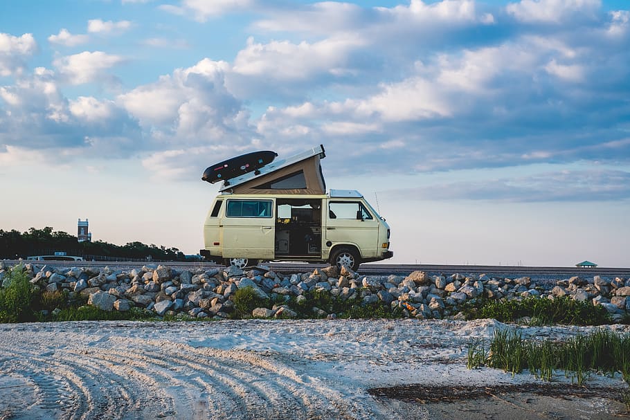 white van under cloudy sky during daytime, cloud - sky, transportation HD wallpaper