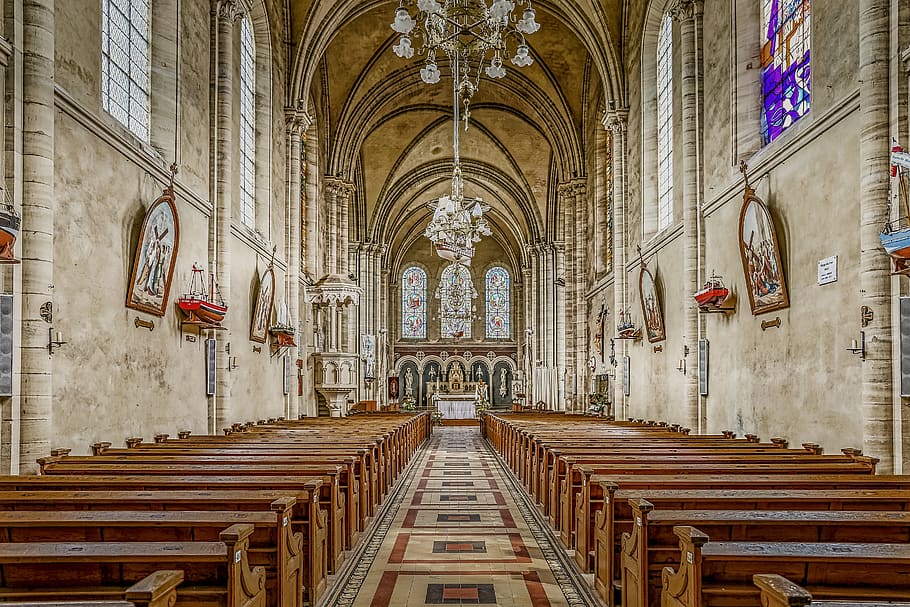church, empty, architecture, building, chapel, catholic, interior HD wallpaper